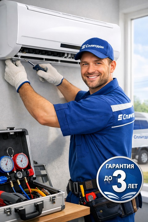 Мастер устанавливает сплит-систему